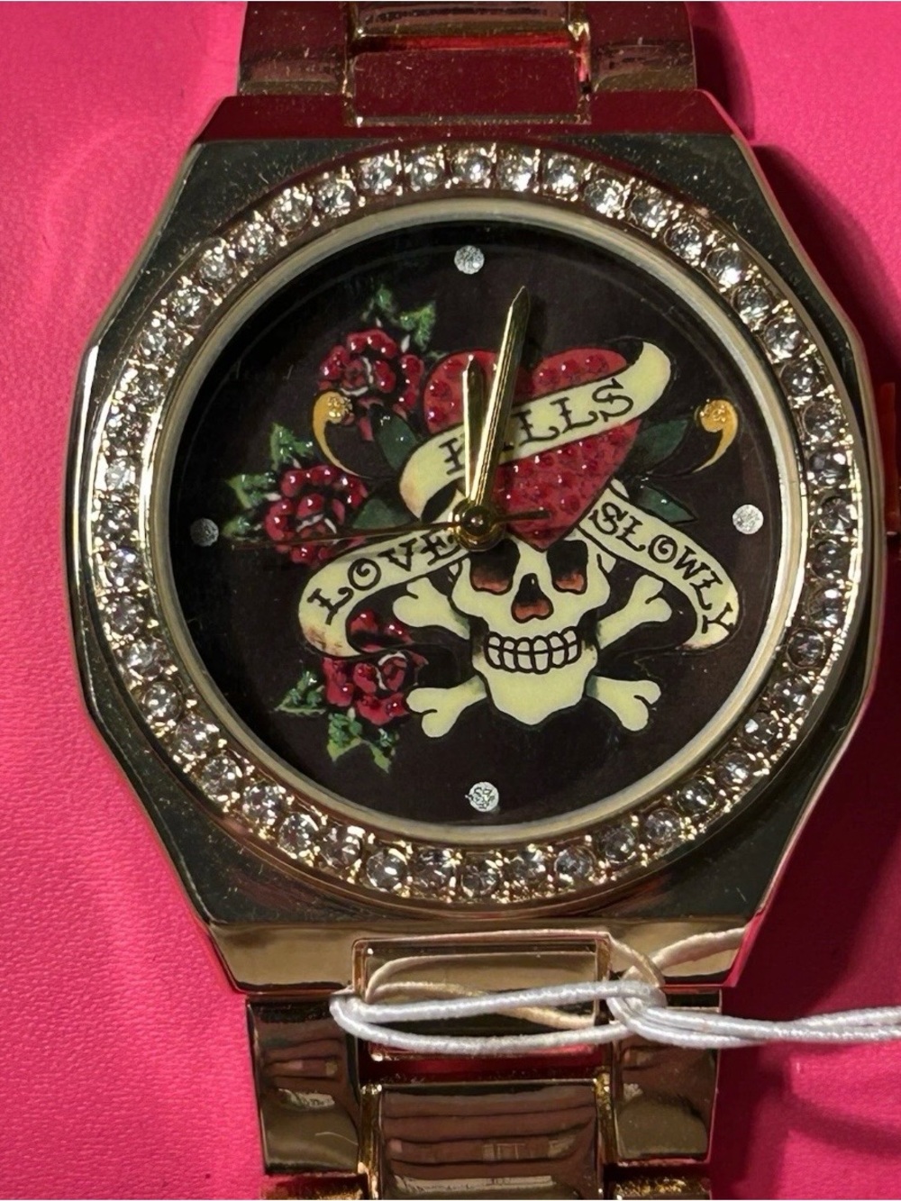 Ed Hardy Love Kills Slowly Ladies' Watch - Goldtone- New In Box W/tags Rare